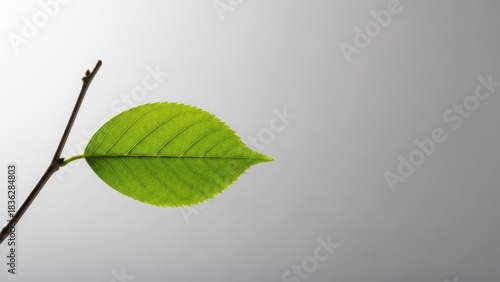 Bright green leaf on a twig with water drops