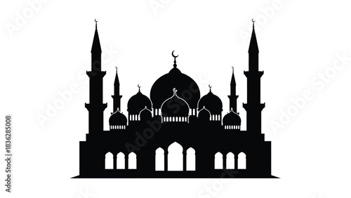 Beautiful mosque silhouette with domes and minarets