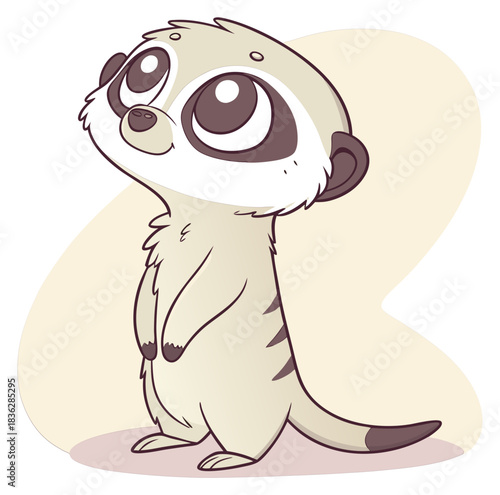 Adorable cartoon meerkat standing alert looking up with big eyes isolated transparent background cut-out PNG file