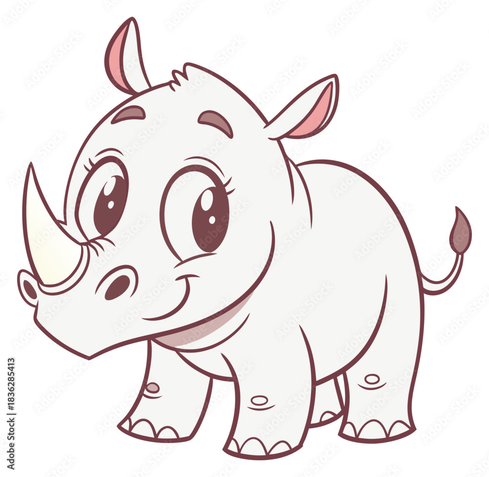 Obraz premium Sweet white baby rhino cartoon with rosy cheeks smiling innocently.Isolated transparent background ( include cut-out PNG file )