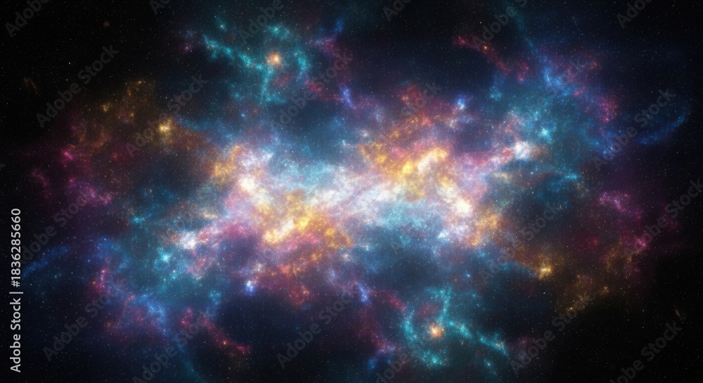 Naklejka premium Vibrant cosmic clouds painting a stunning universe scene