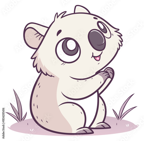Sweet little cartoon koala bear sits cutely with paws raised looking up.Isolated transparent background ( include cut-out PNG file )
