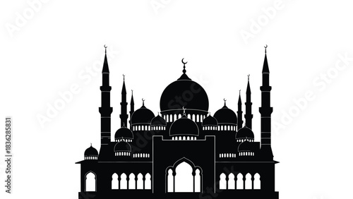 Beautiful mosque silhouette with domes and minarets