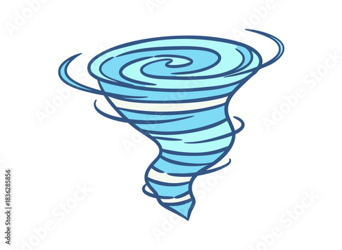 Vector Illustration of a Blue Tornado Swirling Against a Black Background with Swirling Wind Elements Representing a Stormy Weather Phenomenon.