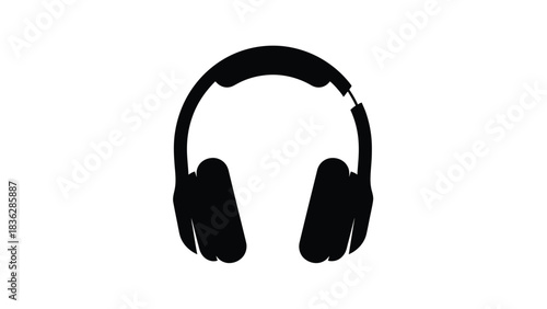 Headphones silhouette on white background