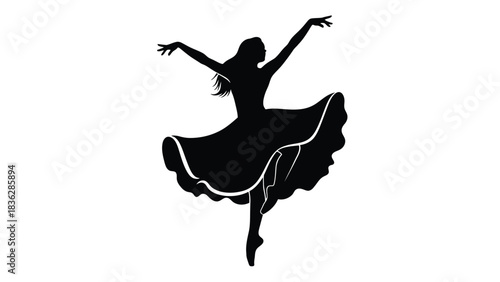 Woman dancing with flowing dress silhouette