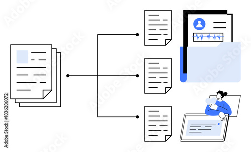 Document management. Streamlining document management processes digitally. Document management enhances efficiency and data accessibility. Essential for offices, data storage, digital transformation