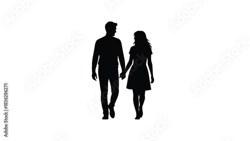 Couple walking hand in hand silhouette