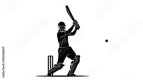 Cricket player hitting the ball with bat