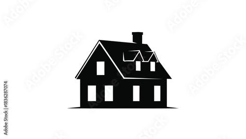 Simple black house silhouette on white background