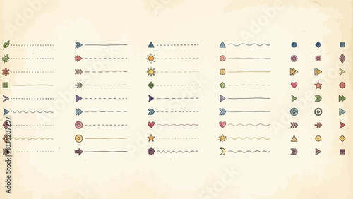 Pattern Recognition Symbol Grid Featuring Hearts, Stars, Arrows, and Wavy Lines – Ideal for Educational Design, Cognitive Activities, and Visual Logic in Classroom Materials, Games, and Assessments