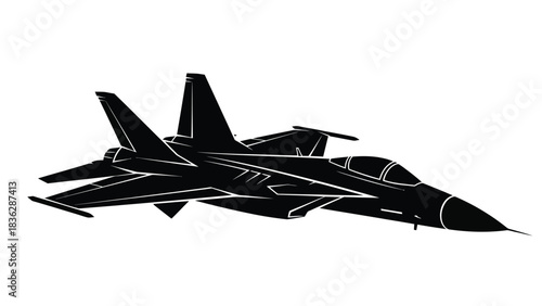 Sleek fighter jet silhouette on white background