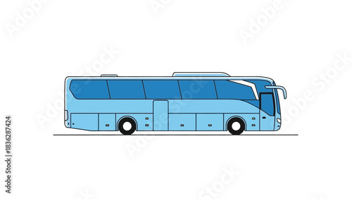 Blue tour bus illustration on white background