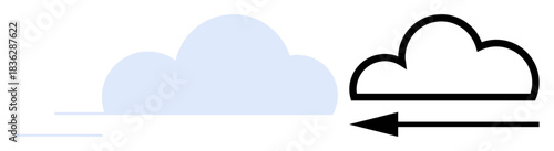 Cloud movement concept. Cloud shapes combined with an arrow to depict motion and weather patterns. Cloud movement for climate studies, data storage, forecasting, and environmental . Applicable to