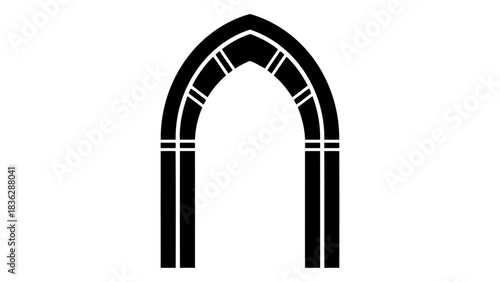 Gothic archway silhouette icon isolated on white background, architectural element for design and symbolism