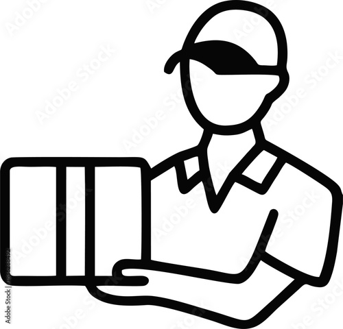 Delivery Man Holding Package Line Art Icon