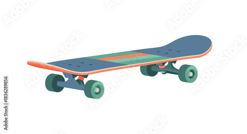 A colorful skateboard isolated on a white background.