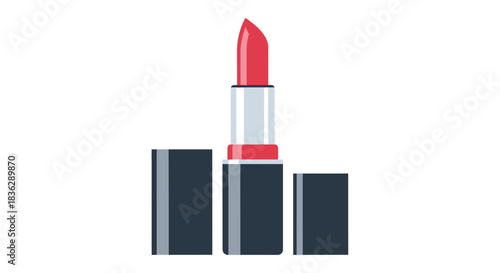 Red lipstick with opened cap and base on white background.