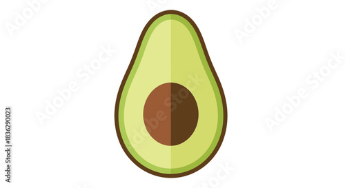 Simple cartoon illustration of a fresh avocado half with its pit.