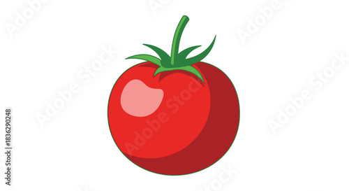 Red tomato with green stem on white background.