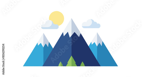 Flat design illustration of sunny mountains and clouds