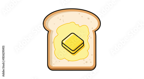 Slice of toast with a pat of butter and melted butter spread
