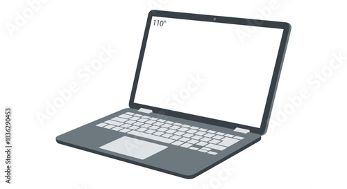 Modern laptop with screen open at 110 degrees.