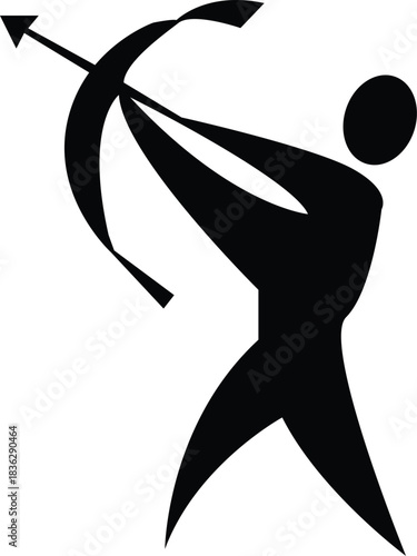 Silhouette icon of an archer drawing a bow and arrow