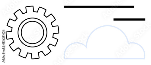 Technology, automation, cloud services, data processing, system operations, software development. A gear icon next to cloud lines. Technology and automation data processing and system operations