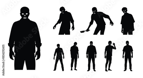Silhouettes of multiple figures in various poses depicting a ghostly presence