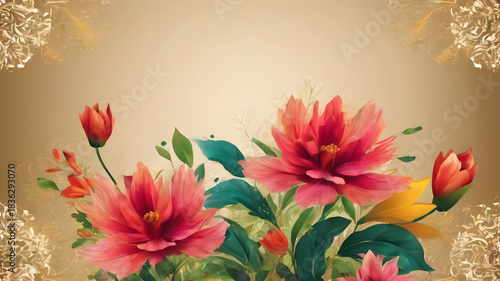 Beautiful floral Greeting card template. 
AI generated image, ai