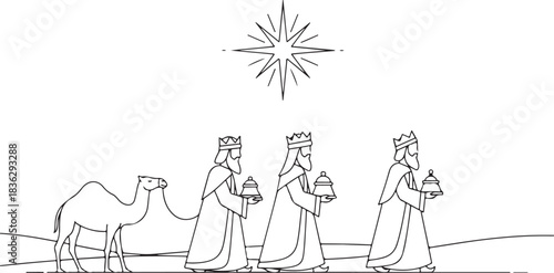 Three Kings Line Art Minimalist Epiphany Flat Vector Illustration