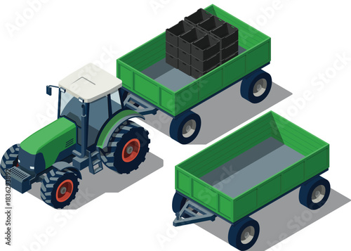 Farm tractor carrying empty trailer
