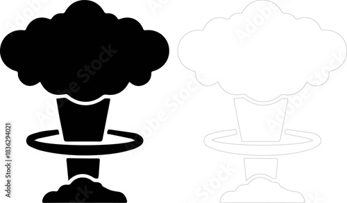 Nuclear explosion mushroom cloud icon, war power vector symbol graphic