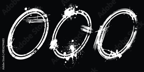 Set  of white  grunge oval shapes. Rough ellipses. Vector illustration. Trendy grunge design element for border frame, logo, tattoo, prints, web pages, social media, template and monochrome pattern
