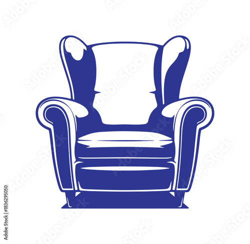 Elegant blue wingback chair vector illustration suitable for home decor and design projects