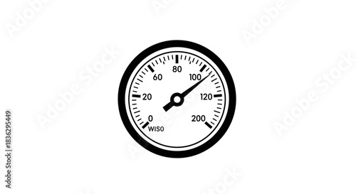 Illustration of a circular pressure gauge indicating readings with a black needle on a white