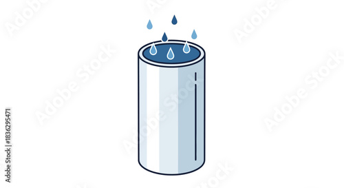 Conceptual illustration showing water drips falling into a metal container or cylinder indicating