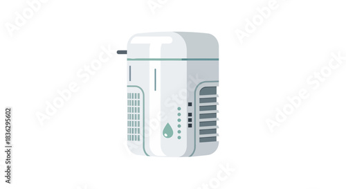 Compact personal air purifier with clean design, featuring a water droplet symbol and adjustable