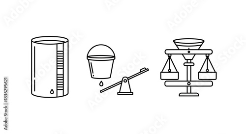 Conceptual illustration portraying volumetric flow, weight measurements and proportional balance