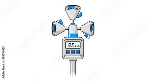 Illustration of a modern anemometer with digital display for meteorological measurement applications