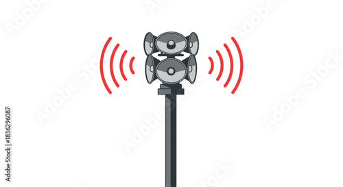 Tower of audible alerts: A stylized representation of a public address system transmitting a