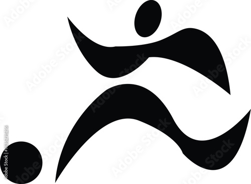 Abstract black silhouette icon of a stylized soccer player kicking a Football