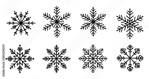 Snowflakes Vector Set. Winter Holiday Illustration with Decorative Snow Symbols