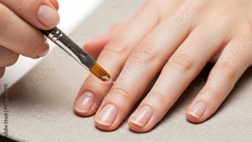 Applying Nail Glue with Brush to Natural Nails for Manicure Preparation