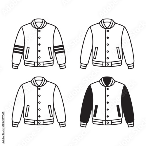Retro style college team jacket outlines vector