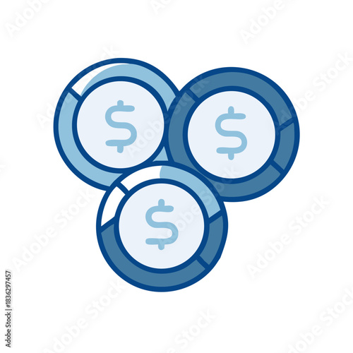 Three blue casino chips with dollar sign 