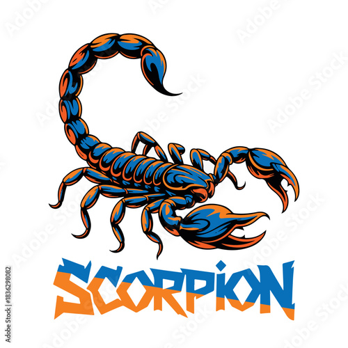 A scorpion with a red background with the letter c on it