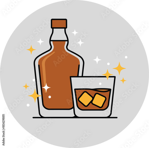 Relax with premium whiskey served neat in a glass alongside a decanter for a celebration