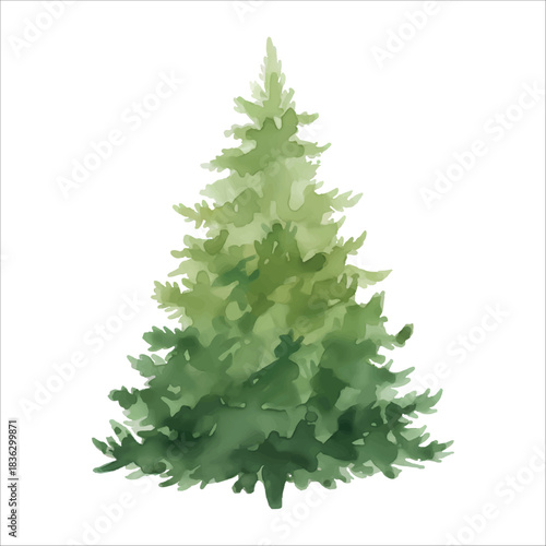 Two-Toned Green Watercolor Christmas Tree Vector Isolated on White Background
